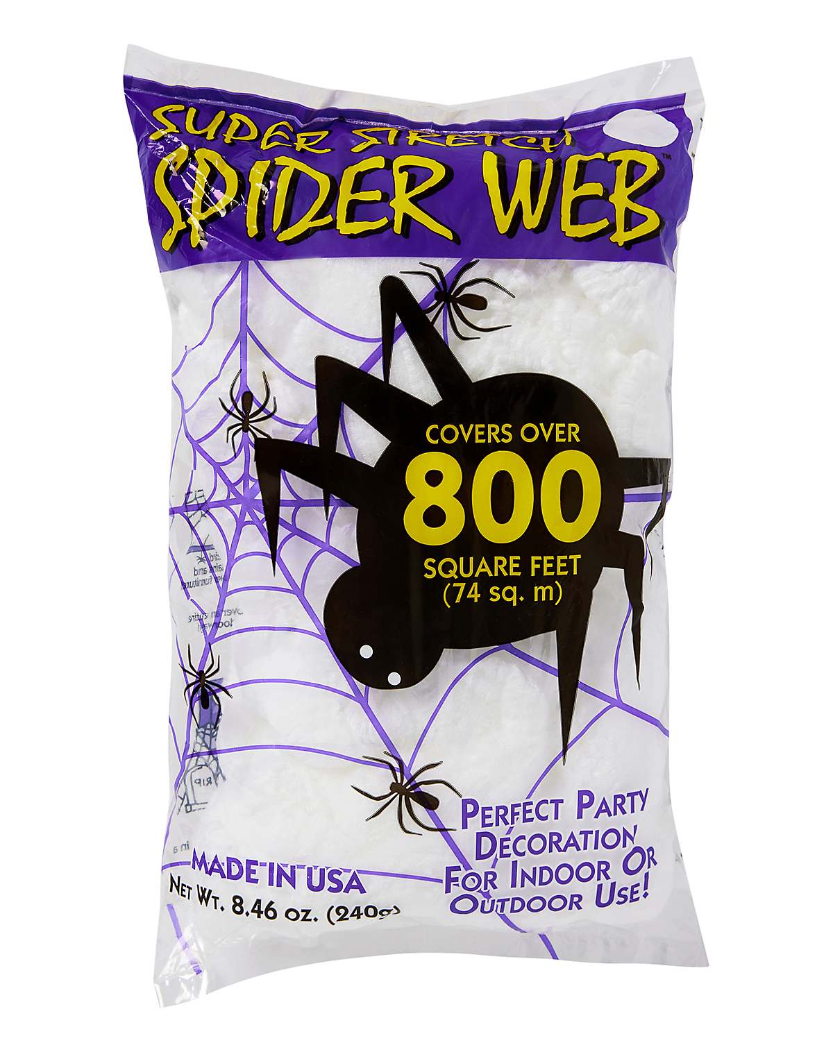 Halloween Spider Webs Super Stretch Scary 8 Feet Long 100 Sq Ft 2 Bags USA 85I 