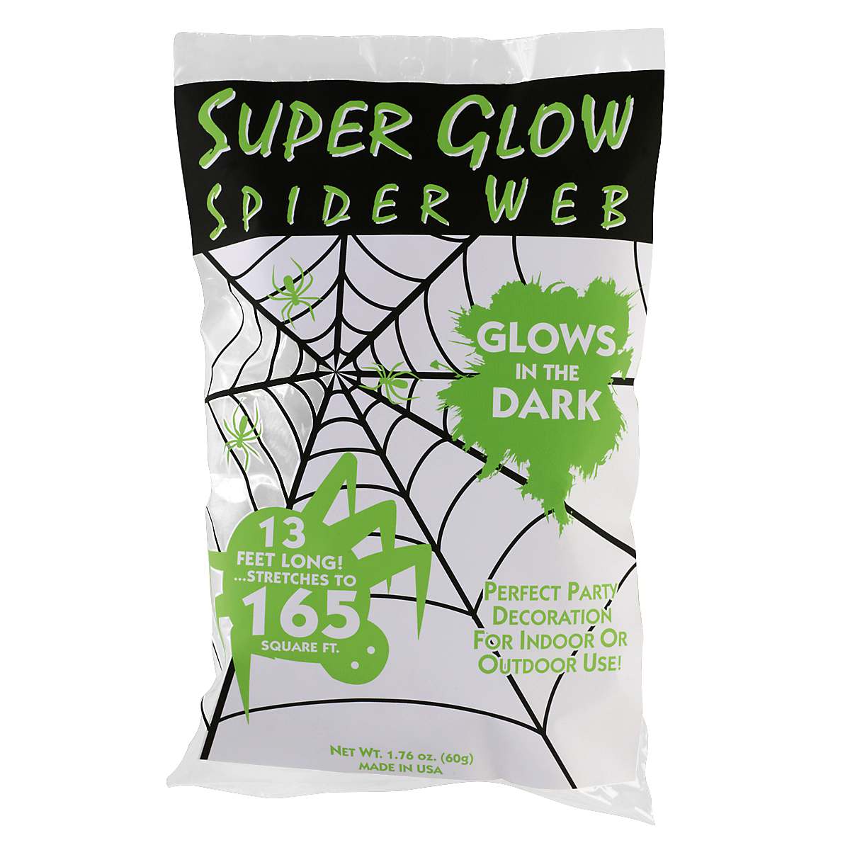 2 Pak Creepy Halloween Glow-In-Dark Spider Web Window Attachments-New in package 