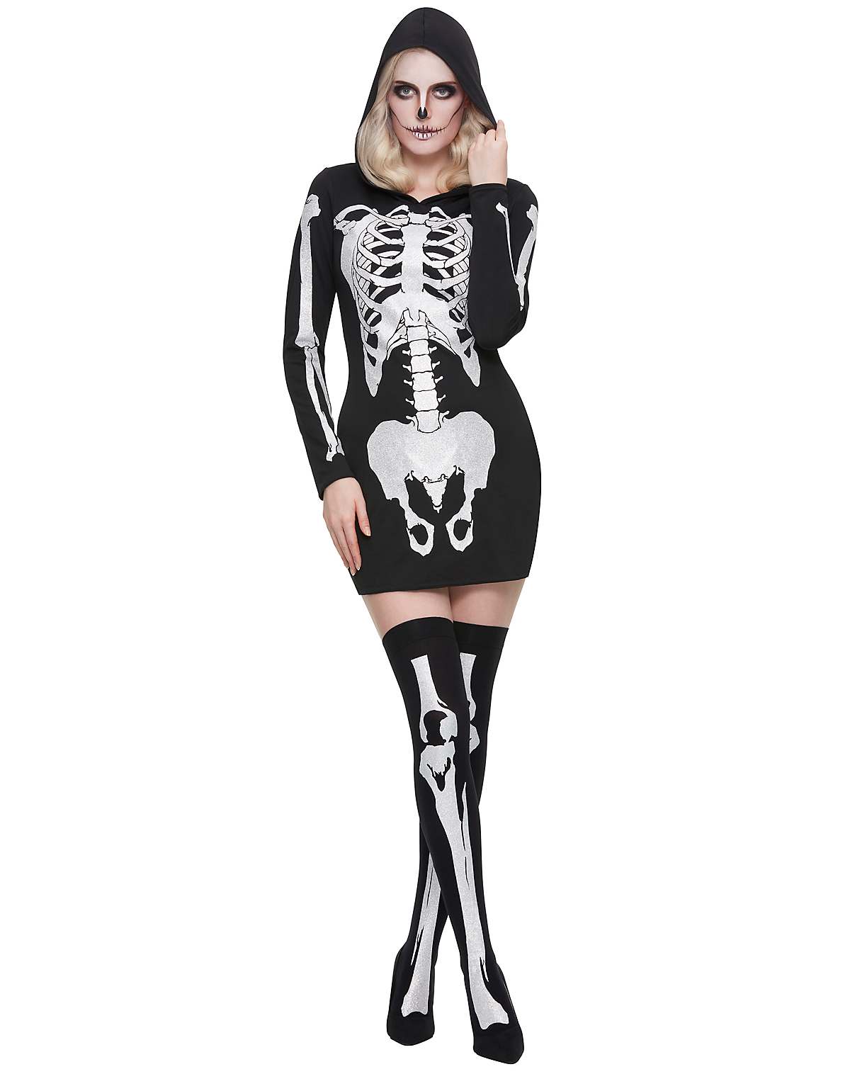 Hooded holographic skeleton costume