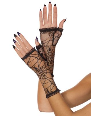 Black Fingerless Spider Web Gloves by Spirit Halloween