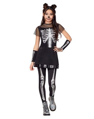 Kids Silver Skeleton Dress Costume 