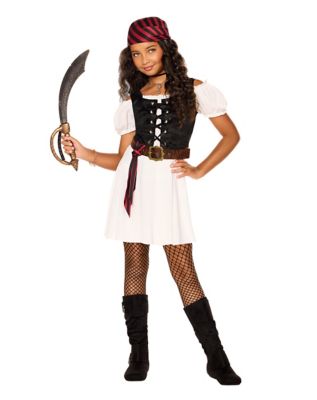 Kids Seven Seas Pirate Costume, White/Brown, Small - Spirit Halloween