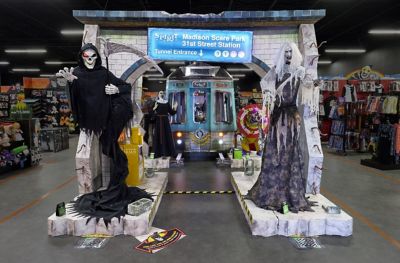The flagship Spirit Halloween store in Egg Harbor Township, N.J. with the entrance to the Madison Scare Park display.