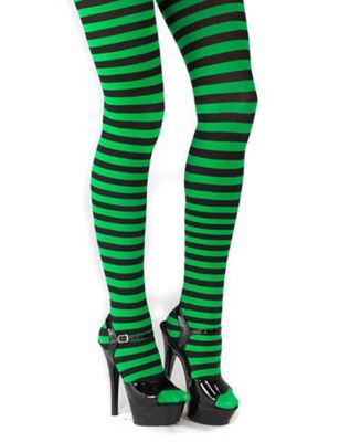 Green and clearance purple striped tights