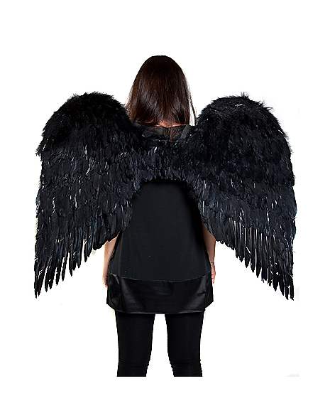 GIRLS BLACK FEATHER WINGS RAVEN DEVIL ANGEL BIRD COSTUME WINGS HALLOWEEN NEW 