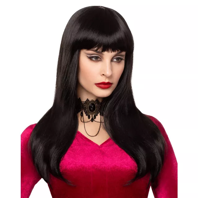 Long Black Wig with Bangs Spirithalloween