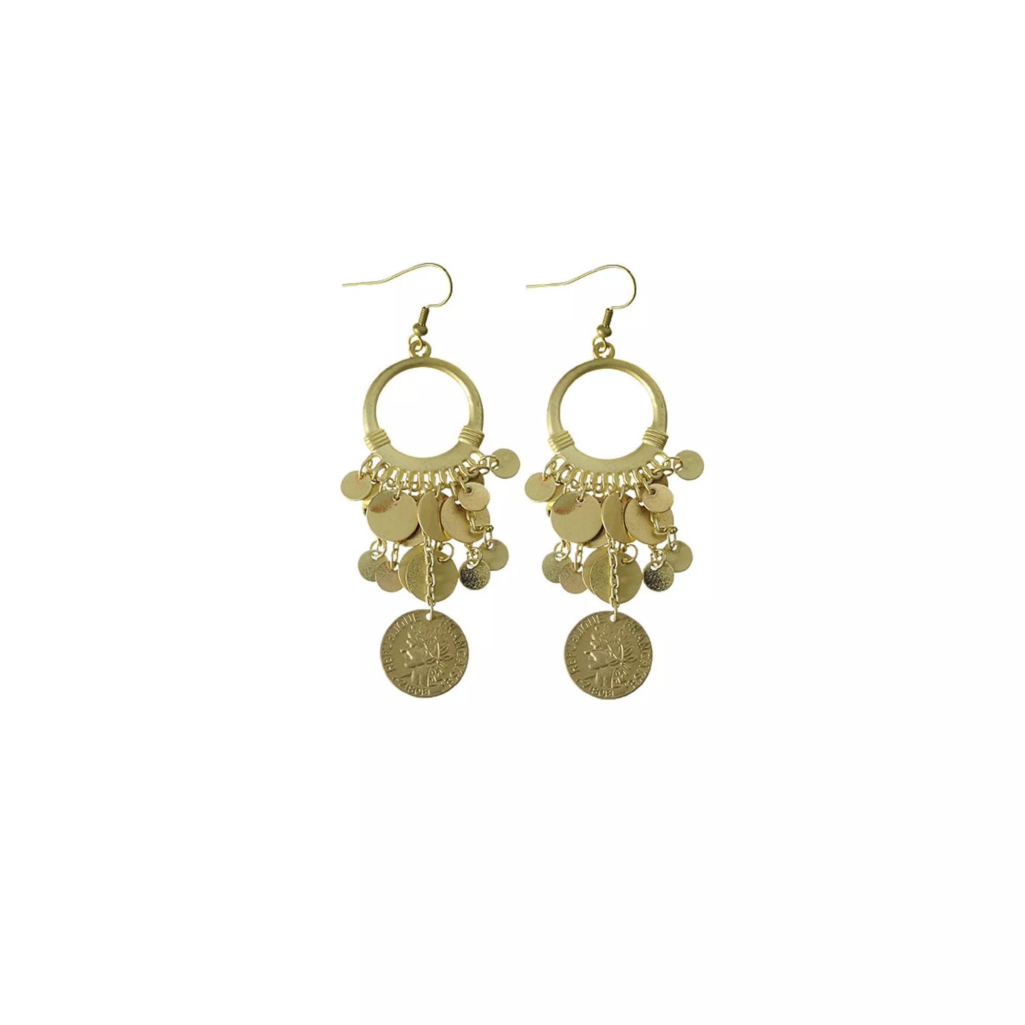 Goldtone Coin Greek Goddess Earrings at Spencer's