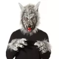 Grey Faux Fur Wolf Full Mask with Hands at Spencer's