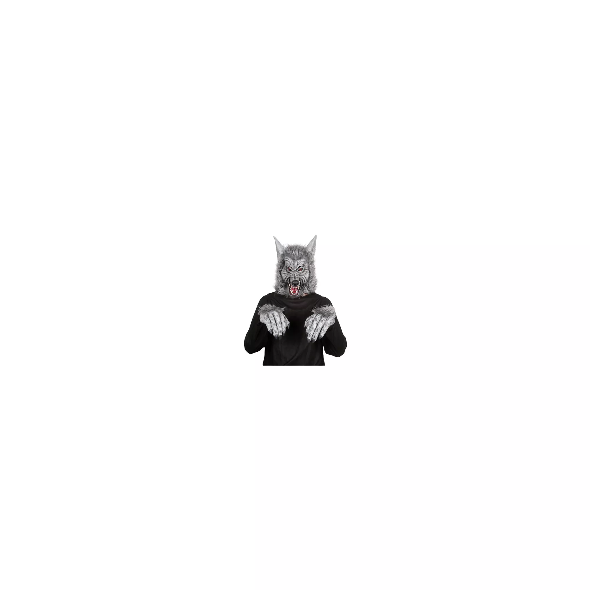 Grey Faux Fur Wolf Full Mask with Hands at Spencer's