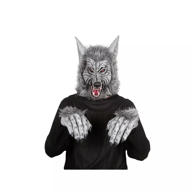 Grey Faux Fur Wolf Full Mask with Hands at Spencer's
