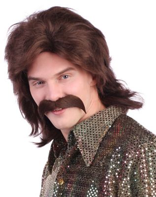 70s Brown Wig With Mustache Spirithalloween