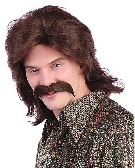 '70s Brown Wig With Mustache - Spirithalloween.com