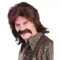 '70s Brown Wig With Mustache at Spencer's