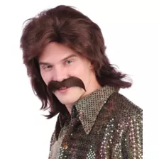 '70s Brown Wig With Mustache at Spencer's