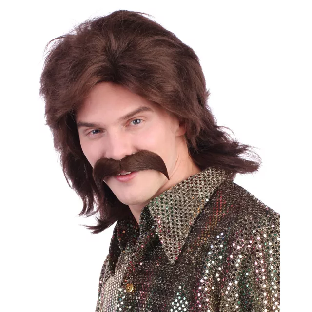 '70s Brown Wig With Mustache - Spirithalloween.com