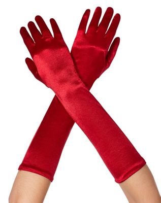 red satin long gloves