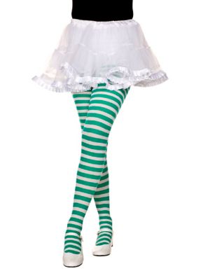 Green and White Striped Girls Tights