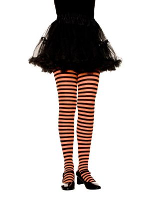 Witch Alice In Wonderland Black & White Stripe Girls Tights