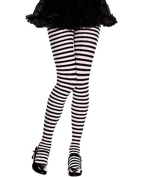 Kids Black and White Striped Tights - Spirithalloween.com