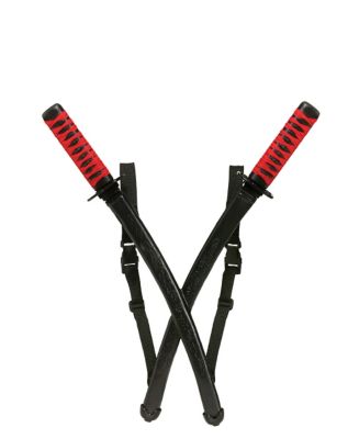 Dual Wielding Ninja Swords with Backpack Style Carrier Sheath - Red