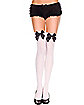 Opaque Thigh High Stockings White with Black Bows