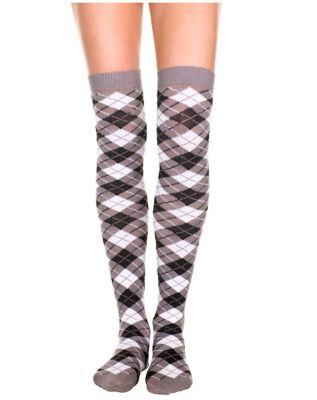 Black and Gray Argyle Thigh Highs - Spirithalloween.com