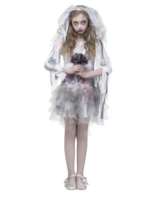 Fun World Girl's Zombie Bride Tattered Costume, Grey/Red, XL