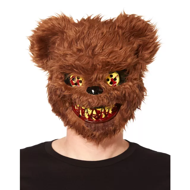 Brown Scary Teddy Bear Half Mask Spirithalloween