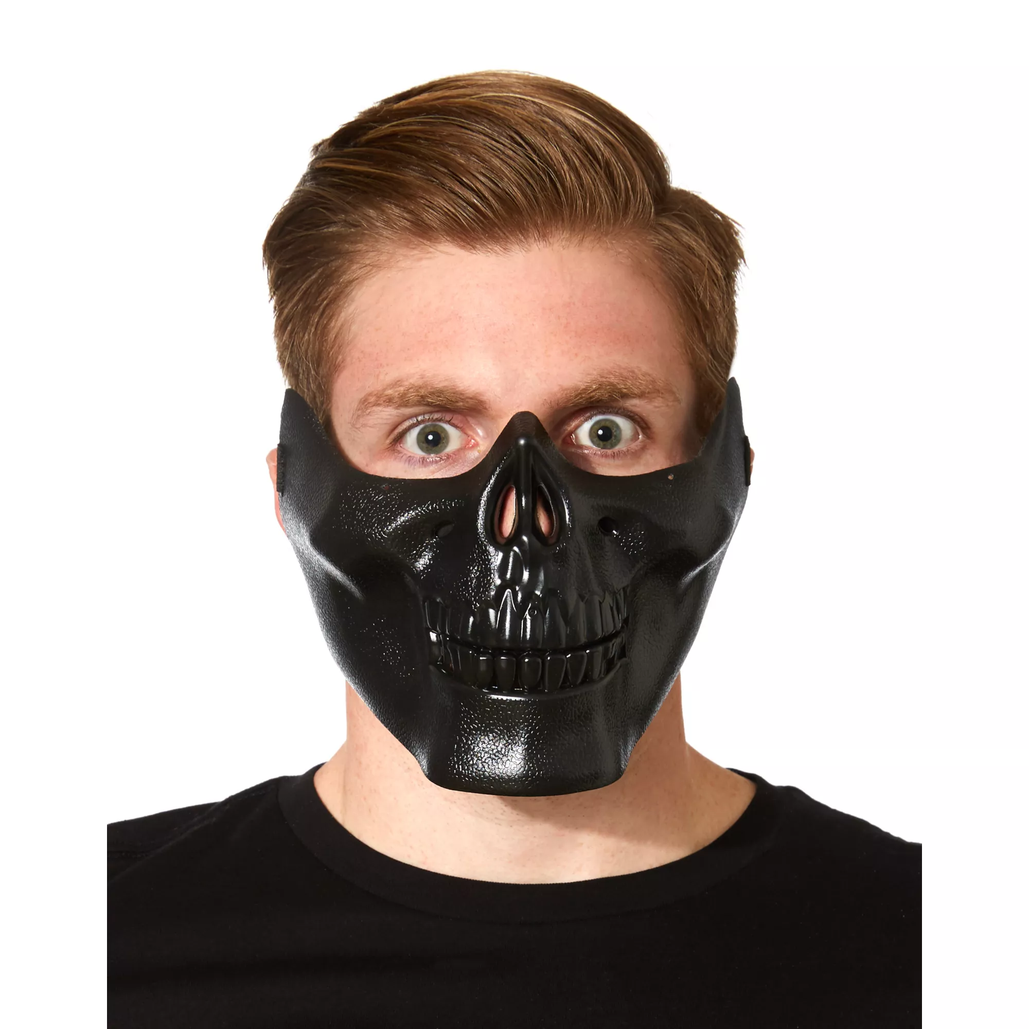 Black Metallic Skull Half Mask at Spencer's