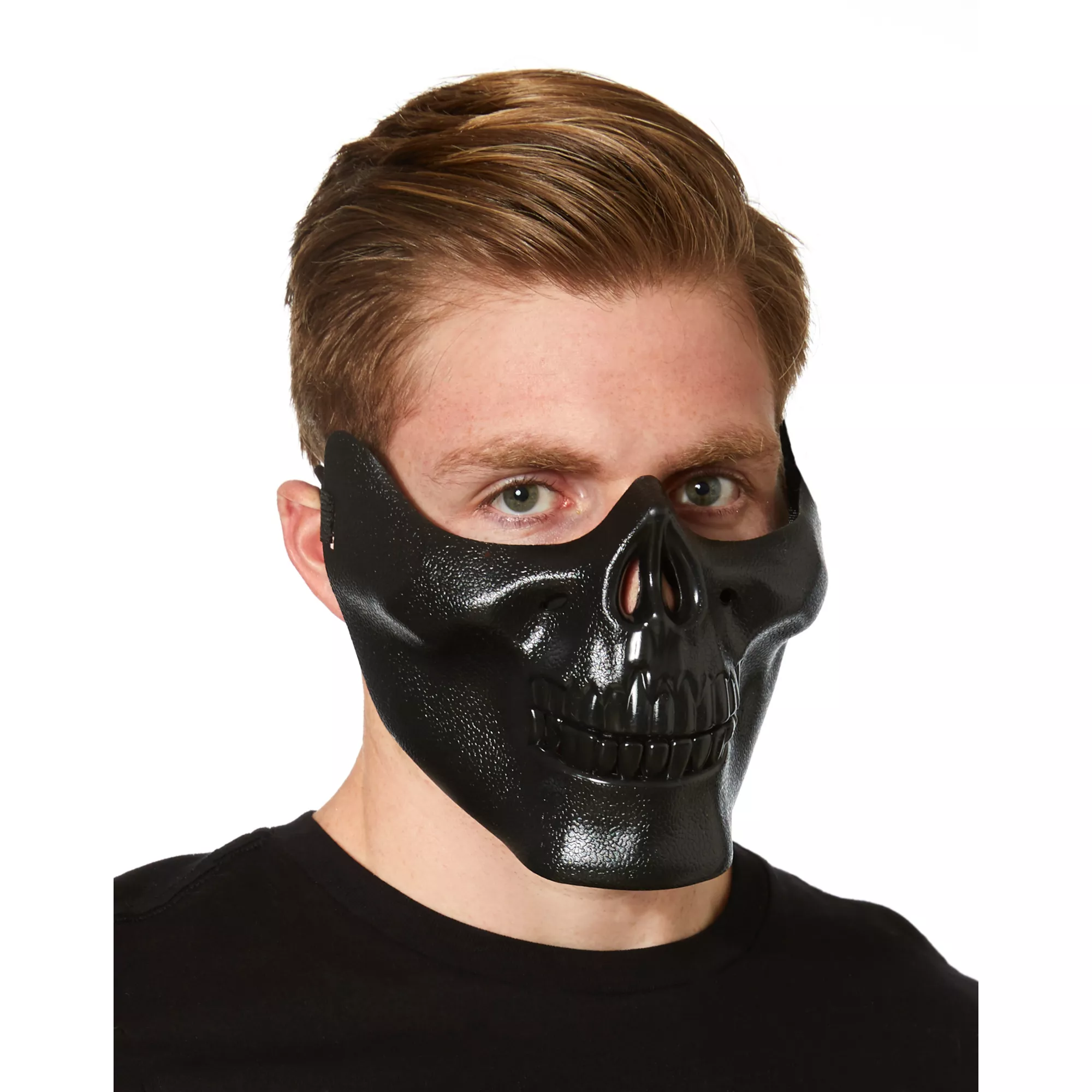 Black Metallic Skull Half Mask at Spencer's