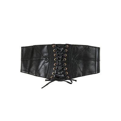 Black Lace Up Waist Cinch Corset Belt