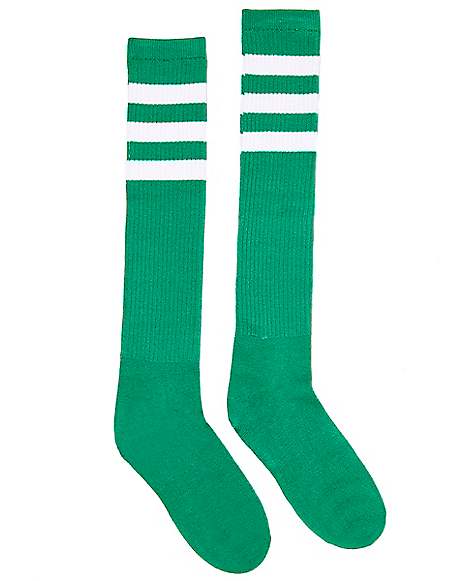 Neon Green and White Striped Knee High Socks - Spirithalloween.com