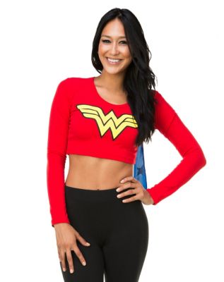 Vilje tro Citron Wonder Woman Long Sleeve Caped Crop Top - Spirithalloween.com