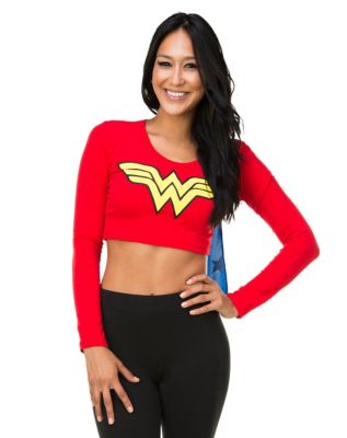 Wonder Woman Long Sleeve Caped Crop Top