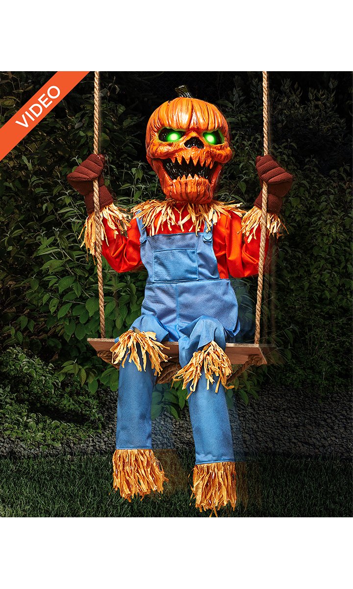 2 Ft Lil Nester Swinging Pumpkin Scarecrow Animatronics - Decorations by Spirit Halloween