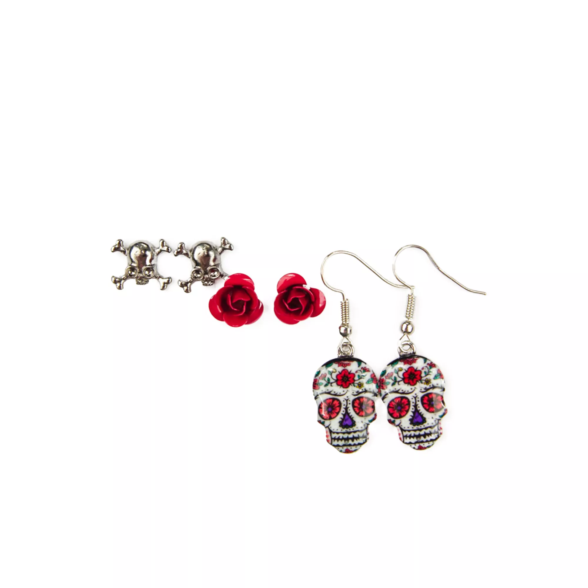 Sugar Skull Rose Trio Earring Set at Spirit Halloween