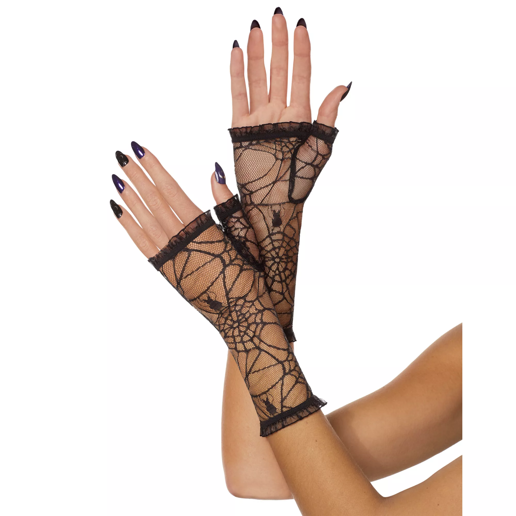 Black Fingerless Spider Web Gloves at Spencer's