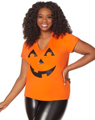 Pumpkin Face T-Shirt Funny Halloween Jack O Lantern Shirt (Orange) - S  Graphic Tees 