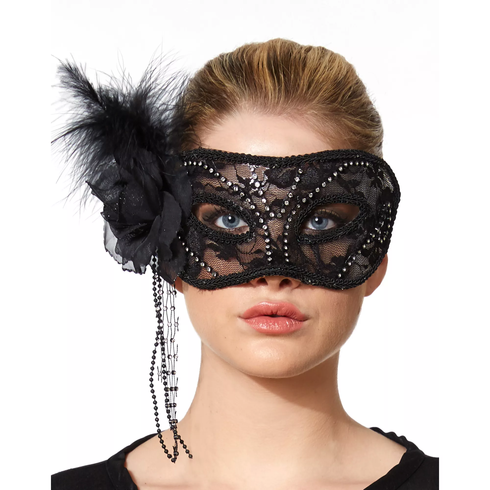 Black Flower and Rhinestones Mask at Spirit Halloween