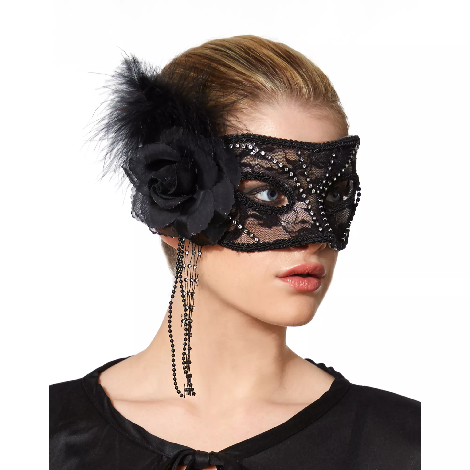 Black Flower and Rhinestones Mask at Spirit Halloween