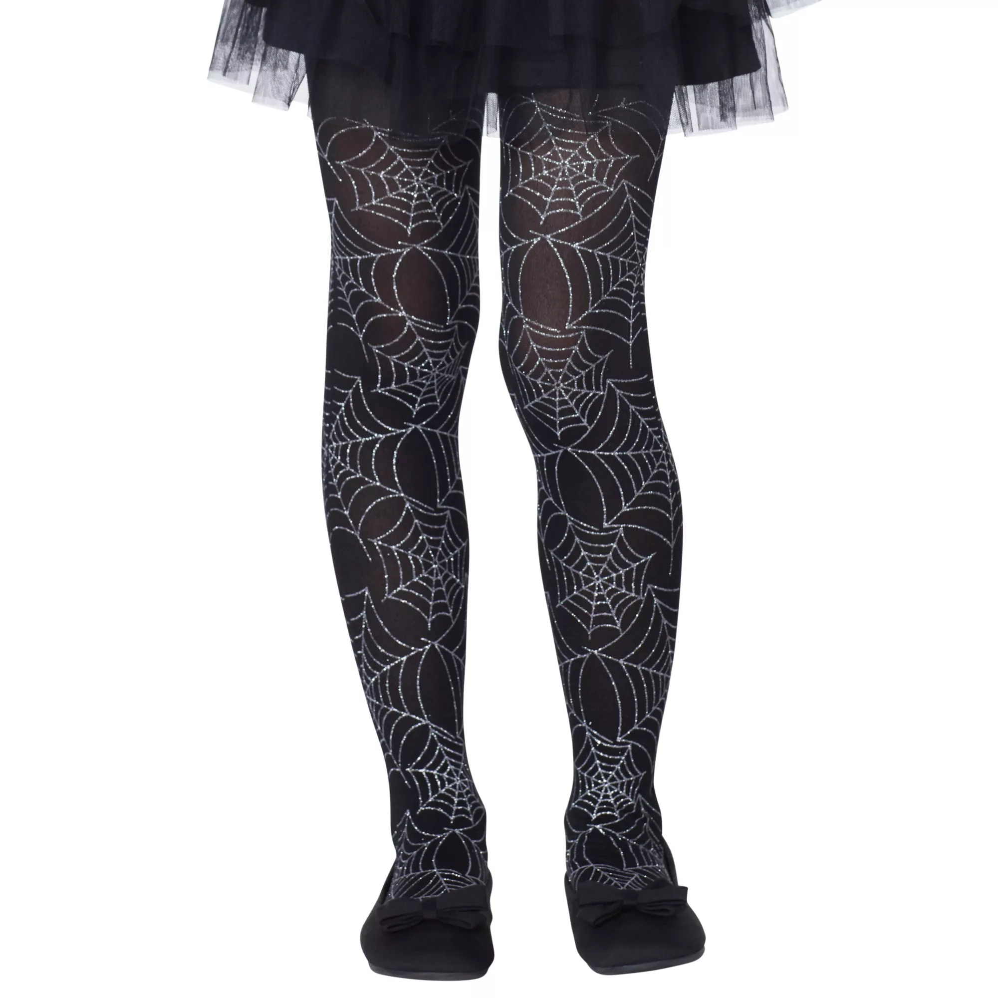 Metallic Silver Spider Web Tights at Spencer's