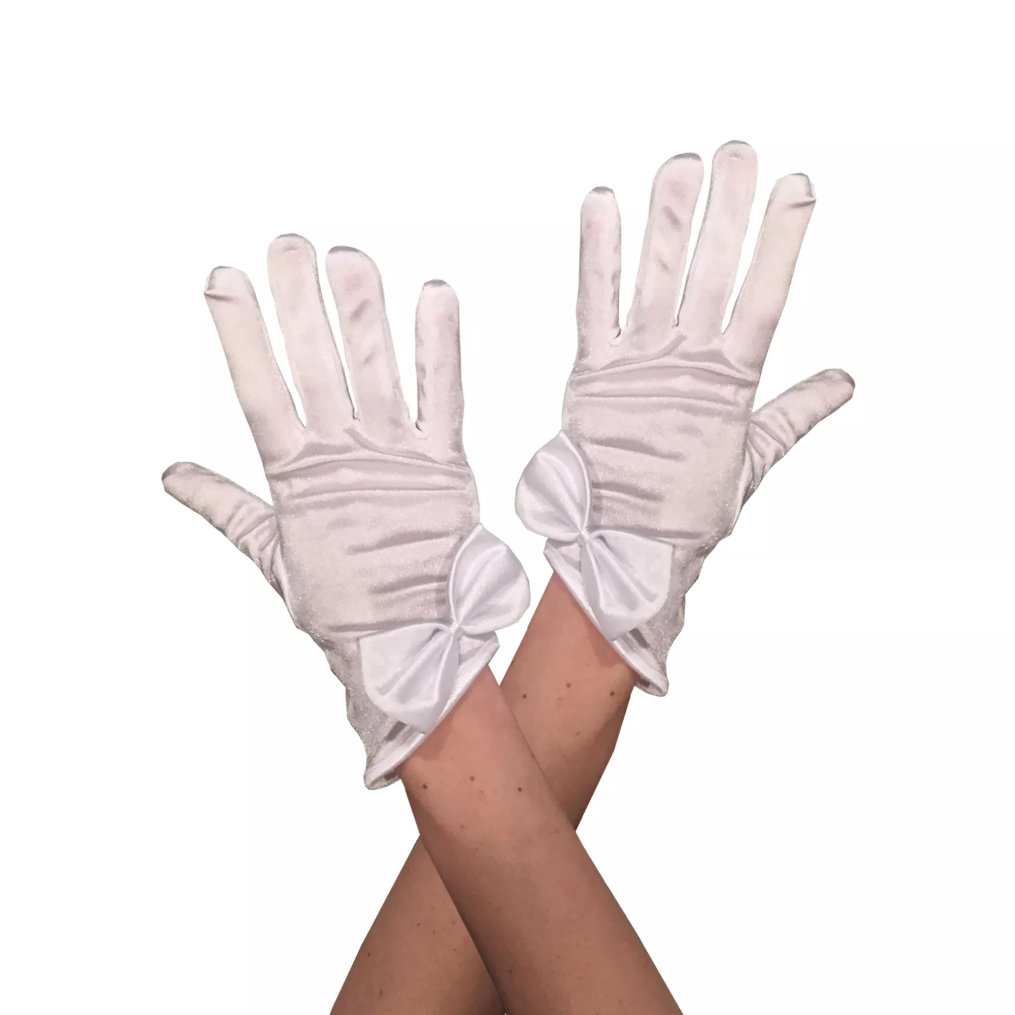 White Satin Girls Gloves with Bow at Spirit Halloween