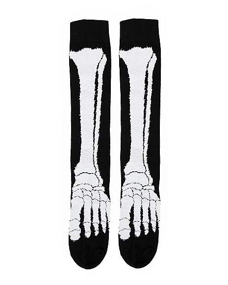 Kids Black Skeleton Knee High Socks - Spirithalloween.com