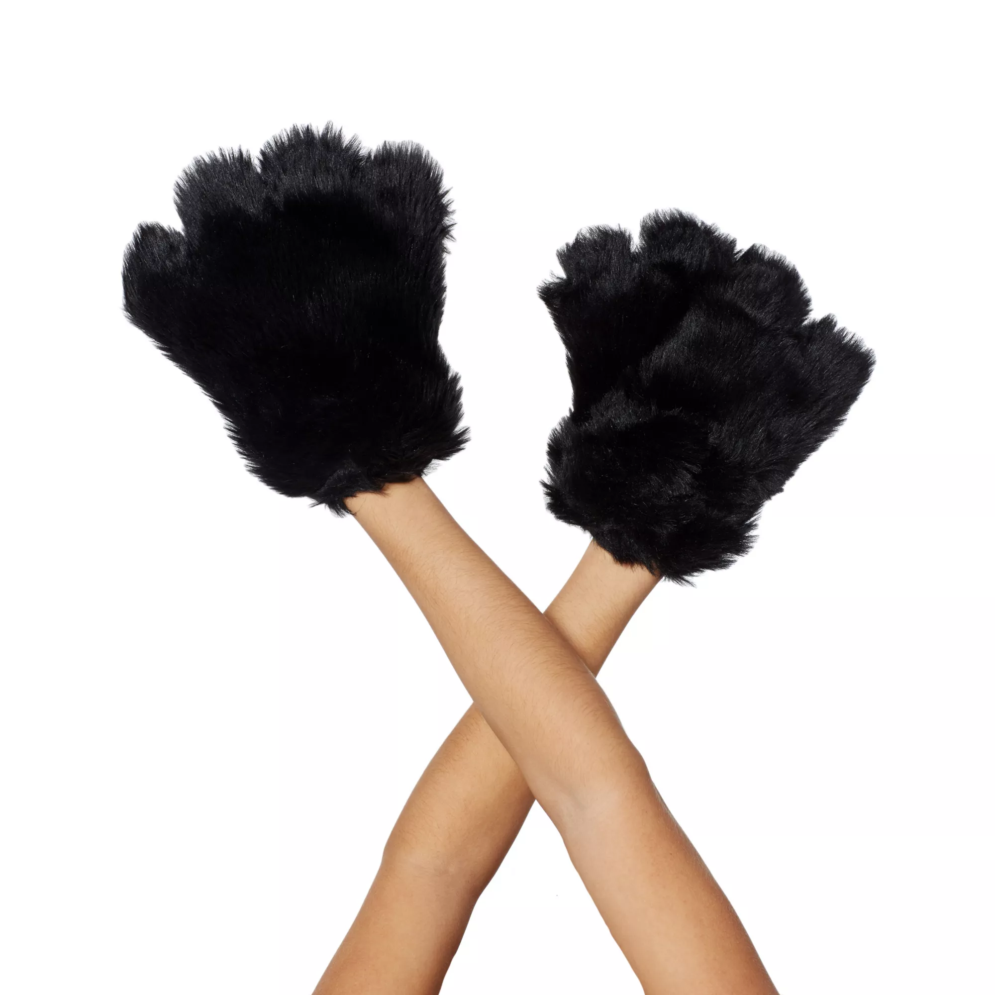 Black Faux Fur Paws Gloves at Spencer's