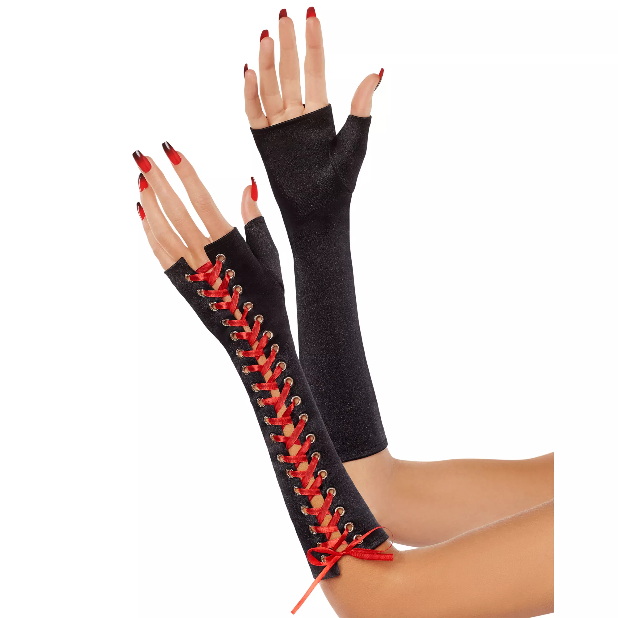 Black and Red Lace Up Gloves at Spirit Halloween