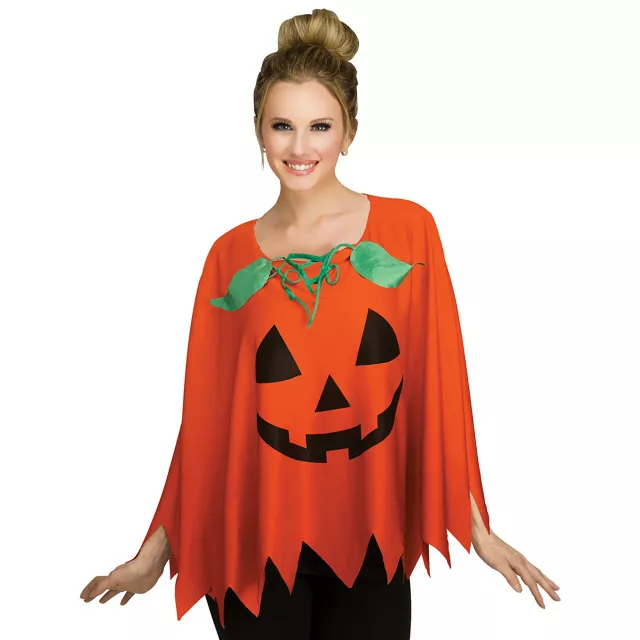 Pumpkin Poncho Adult Black with Orange Face Pumpkin Poncho Adult Black with Orange Face