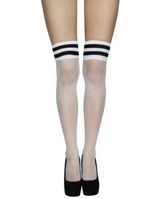 Thigh High Athletic Stockings Black/White