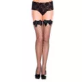 Black Bow Fishnet Thigh High Stockings at Spirit Halloween
