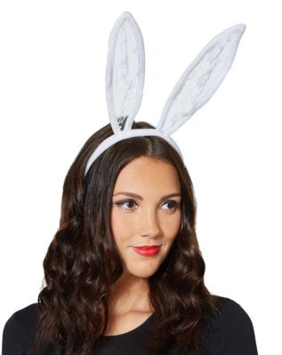 White Velour and Lace Bunny Ears