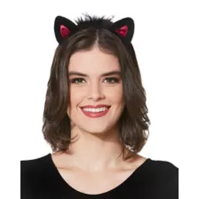 Faux Fur Black and Pink Cat Ear Headband at Spencer's